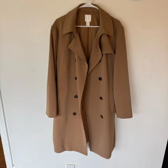 H&M Classic Tan Double-Breasted Women's trench Coat size XL - Picture 2 of 14